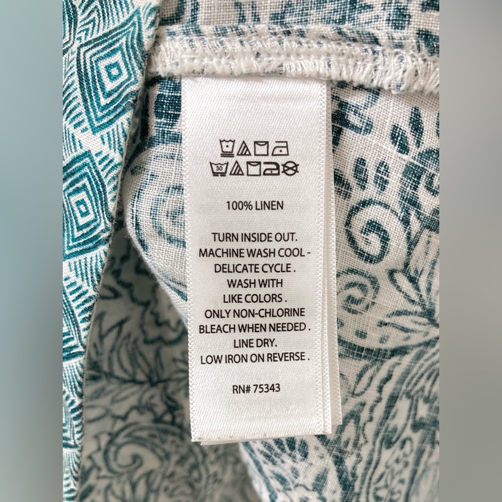 Sigrid Olsen Women’s 100% Linen Green White Floral Shirt XL Coastal Vacation - Picture 5 of 7